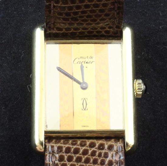 A silver gilt Must de Cartier manual wind wrist watch(-)